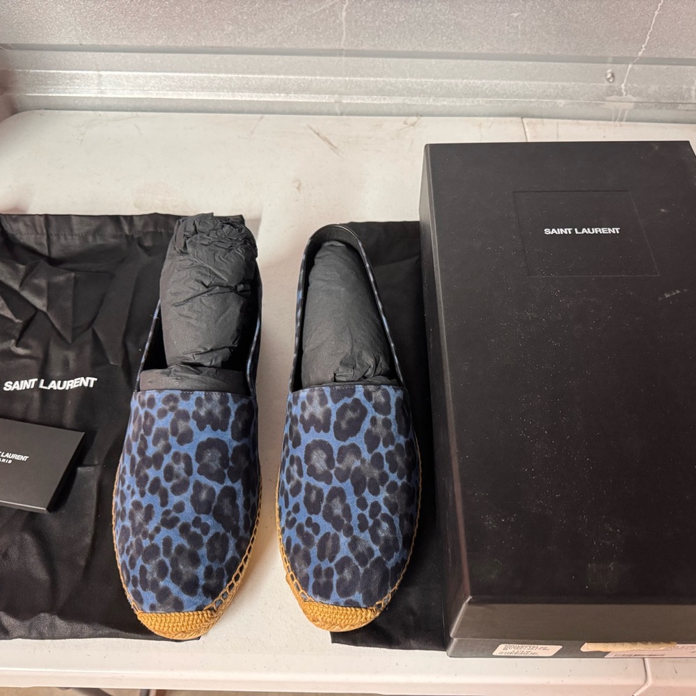 Saint Laurent Blue Leopard Print Loafers